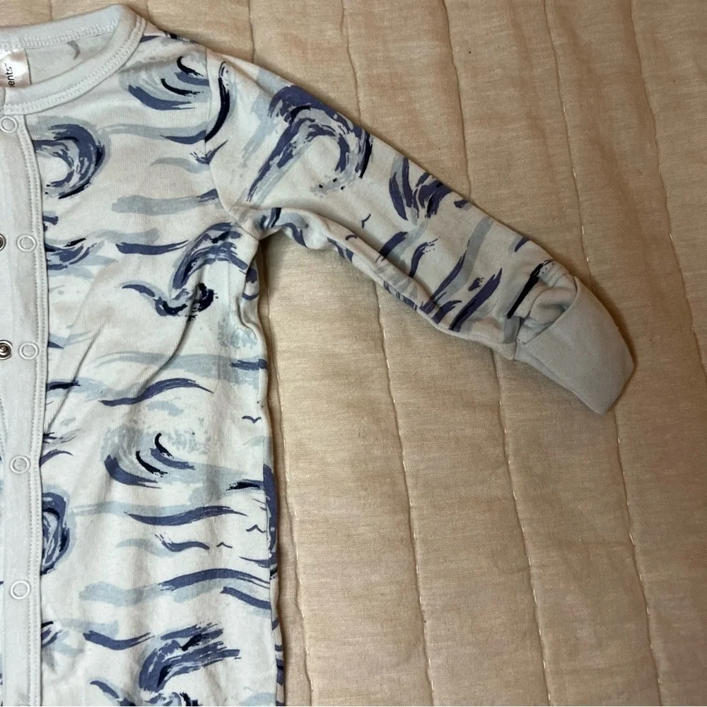Modern Moments Infant Boys Blue Waves Snap front Knit Sleeper Pajamas 0-3 Months